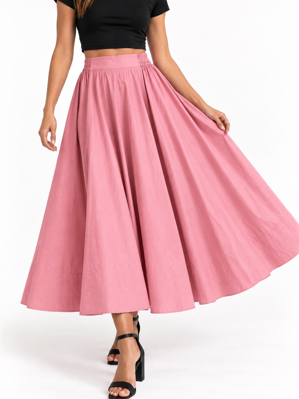 😍POCKETS😍 💕PINK💕 Free People Emilia Full Skirt Poplin A-line NWOT